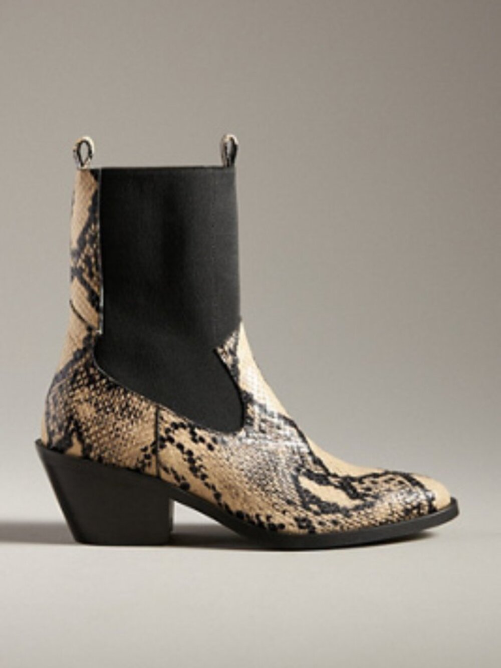 Anthropologie Western Ankle Books Black & Tan Snakeskin Size 8/39 Like New